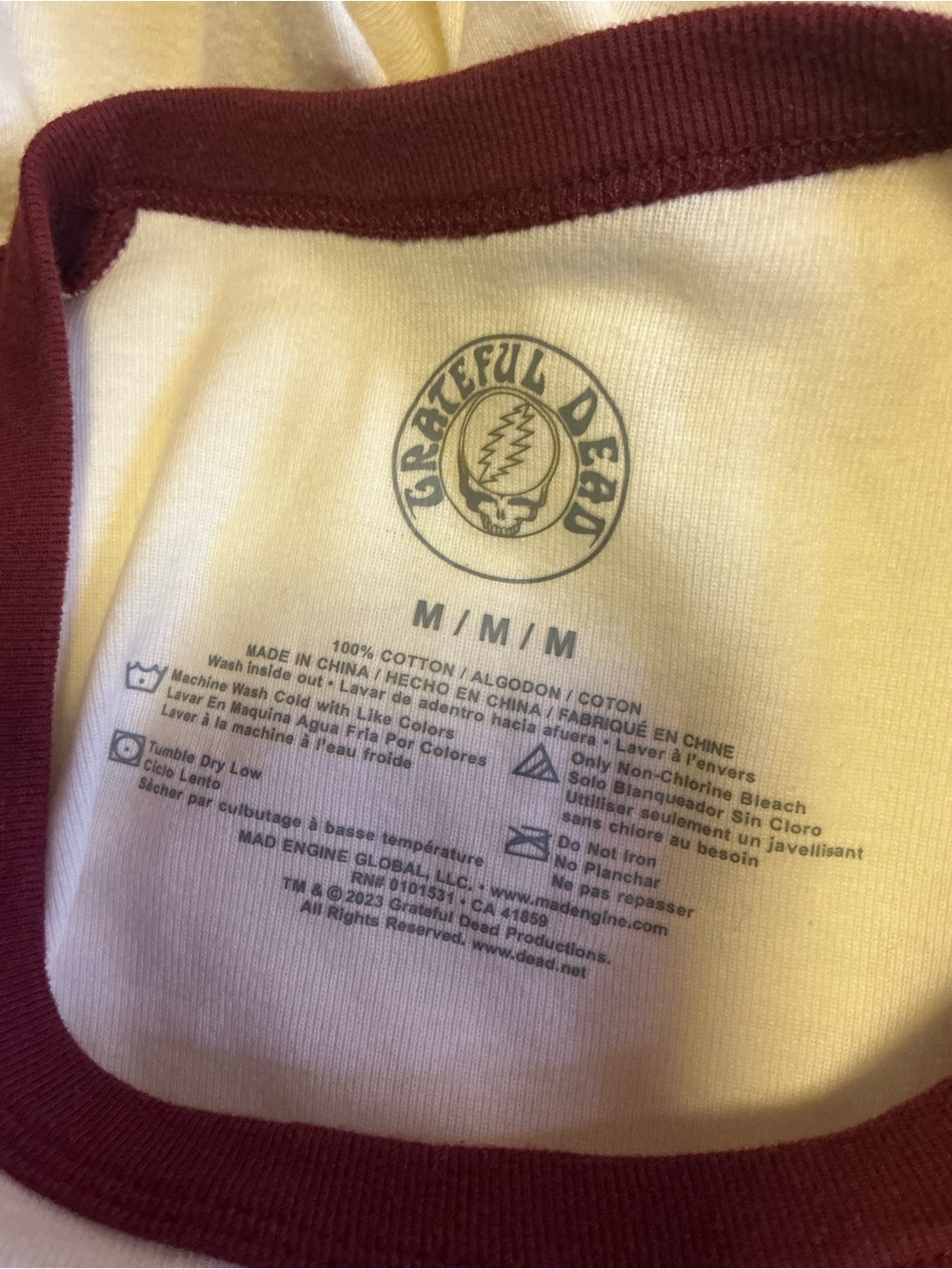 Grateful Dead Dancing Skeleton Roses Raglan Baseball Tee Shirt M Burgundy - Picture 2 of 7